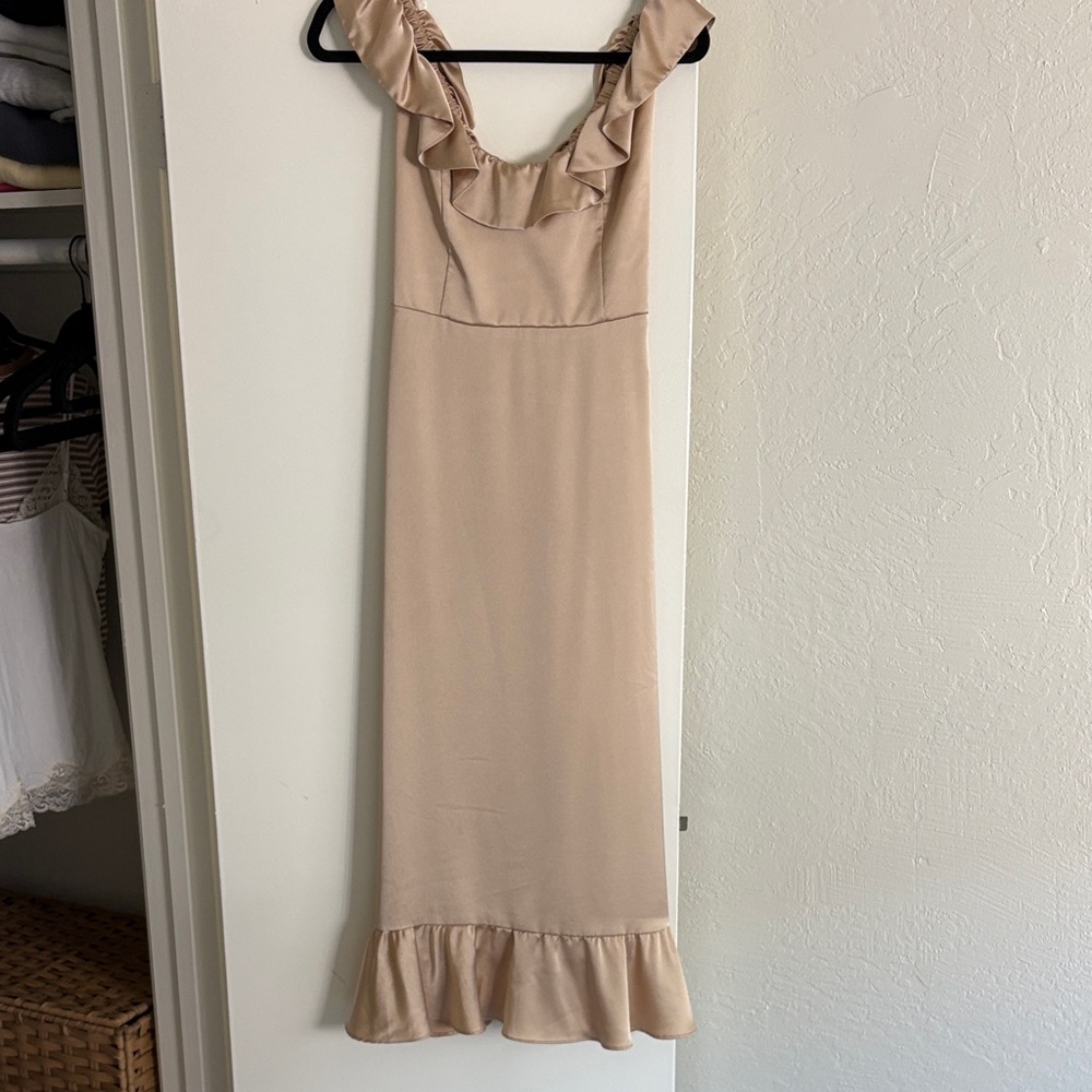 Show Me Your MuMu Beige Ruffle-Trim Maxi Dress